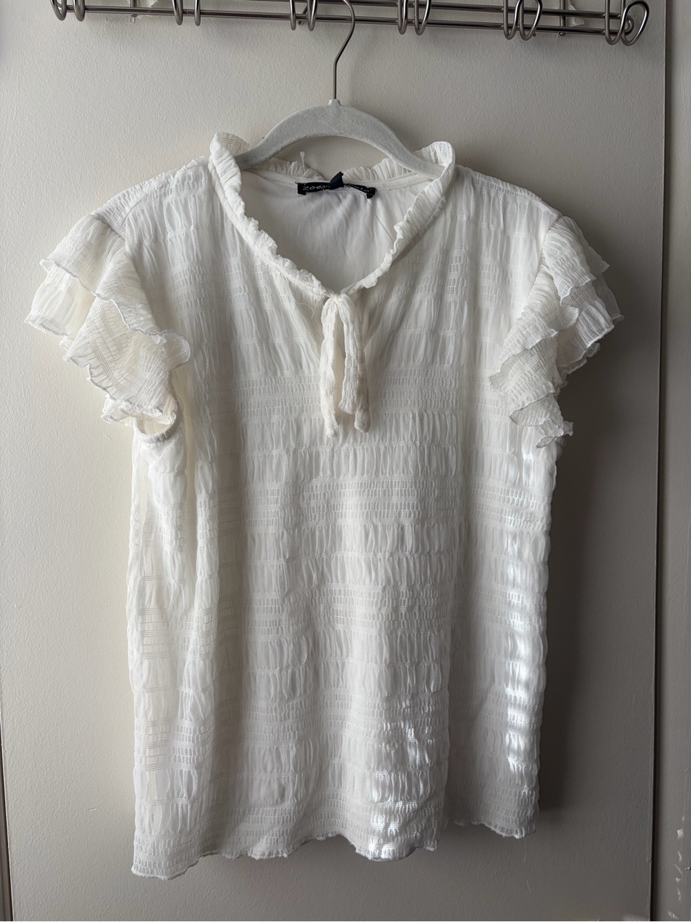 White Ruffled Short Sleeve Blouse